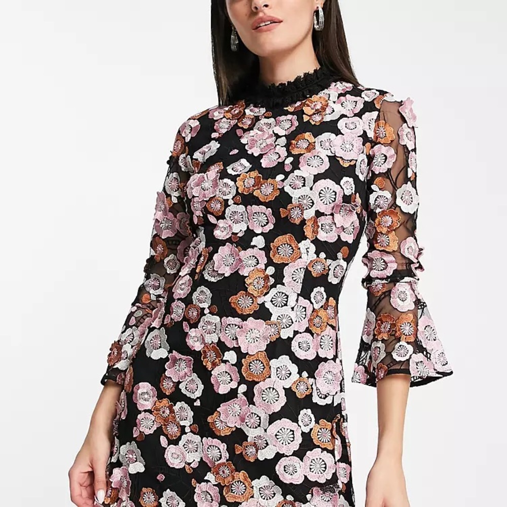 French Connection Embellished 3D Floral Mini Dress